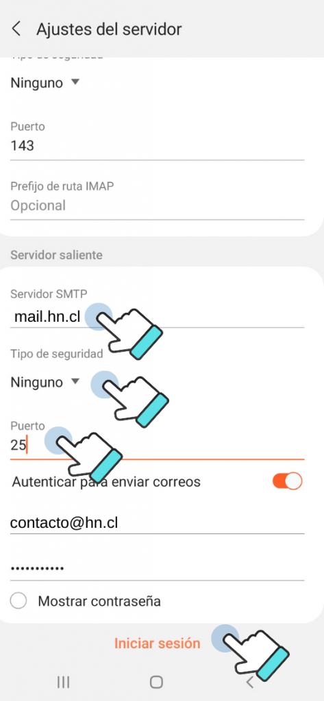 configurar correo android: Servidor entrada y salida